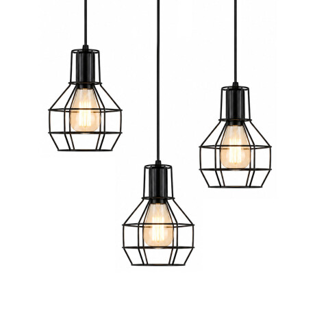 Pack x3 Lamparas Colgante Metal E27 Diseño Industrial Negro