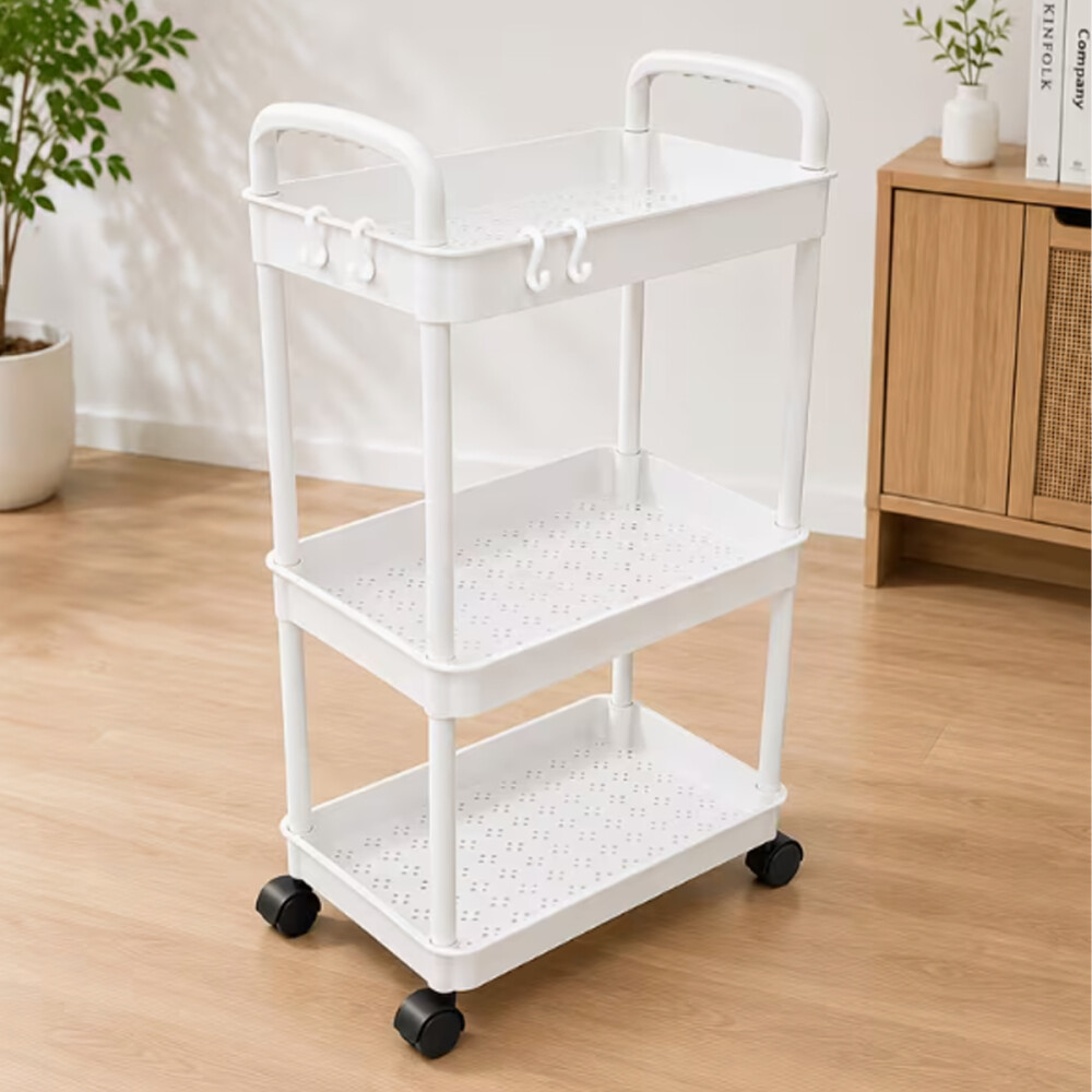Organizador De Baño/cocina De Metal Con Ruedas 3 Estantes Blanco