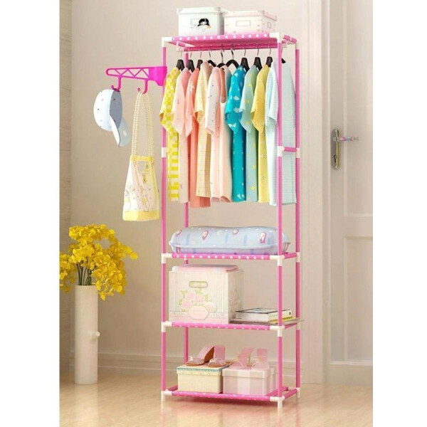Perchero Organizador Estantes Tipo Ropero Desmontable Ropa Variante Color Rosado