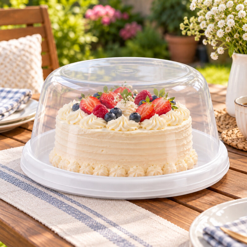 Cubre Torta con Tapa Transparente y Bandeja Plástica 30 cm Blanco