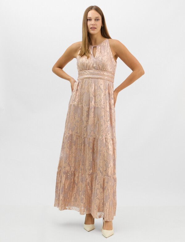 Vestido Halter Metalizado Con Escote Gota ROSA