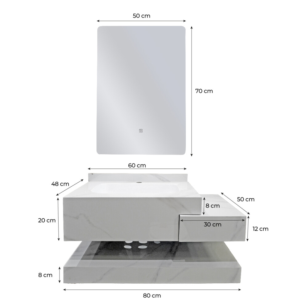 CONJUNTO DE BAÑO HABITARE MODELO SYM1026-80 / MUEBLE + BACHA + ESPEJO CON LUZ Conjunto De Baño Habitare Modelo Sym1026-80 / Mueble + Bacha + Espejo Con Luz