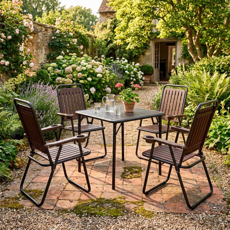 Set X4 Silla Plegable Metal Jardín Patio Exterior Marron
