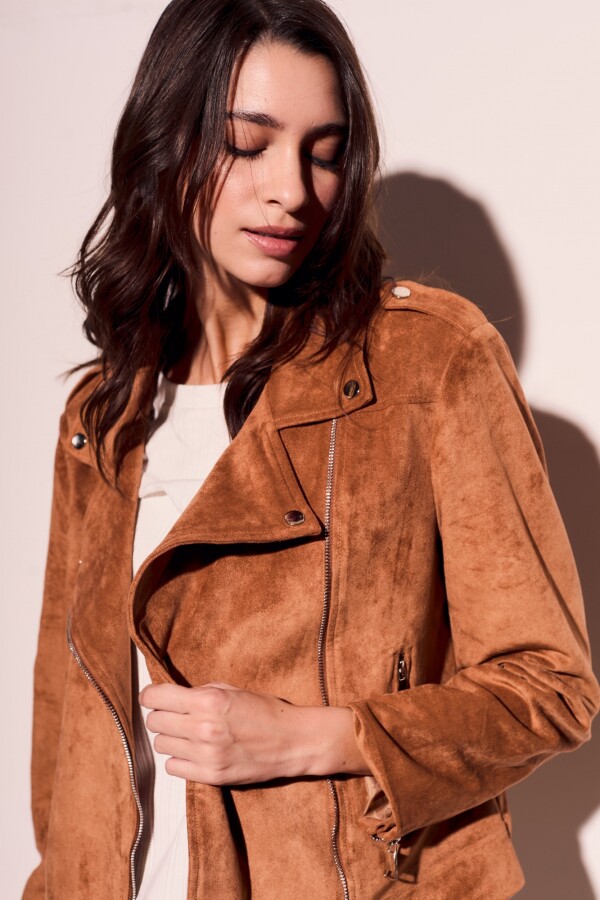 Campera Gamuza Cuero Vegano Camel
