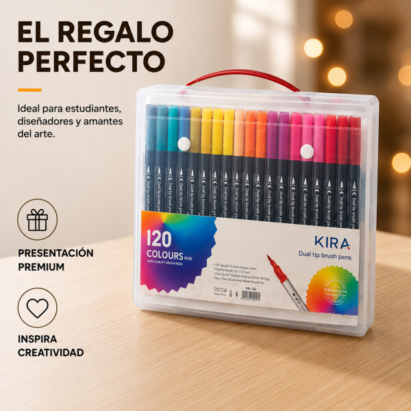 Set De 120 Marcadores Doble Punta Tipo Pincel Acuarelables Transparente