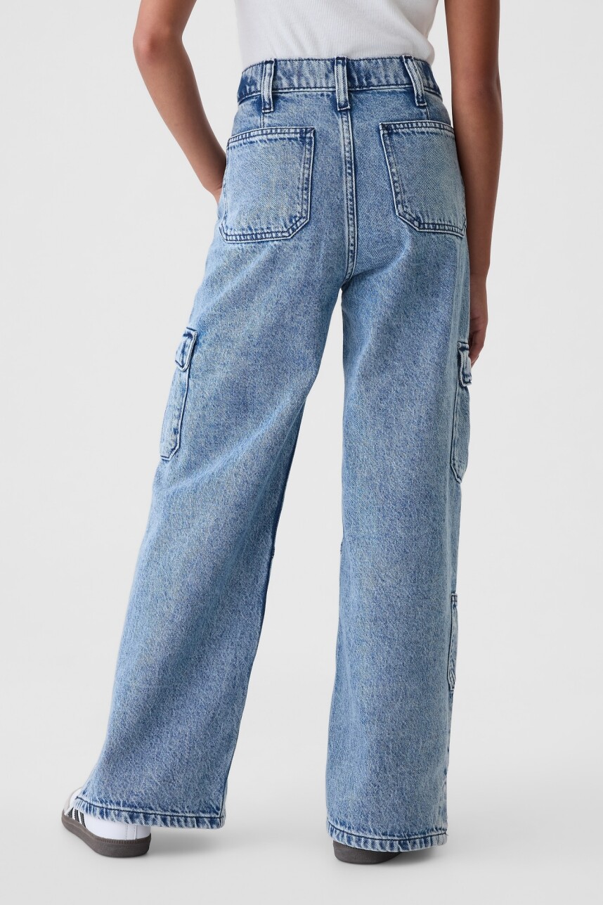 Jean Low Stride Cargo Niña Acid Indigo Wash