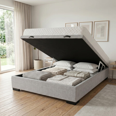Base para Sommier Colchón Baul 2 Plazas - 138 x 188 x 35 cm - Estructura Madera Maciza - Gris Base para Sommier Colchón Baul 2 Plazas - 138 x 188 x 35 cm - Estructura Madera Maciza - Gris