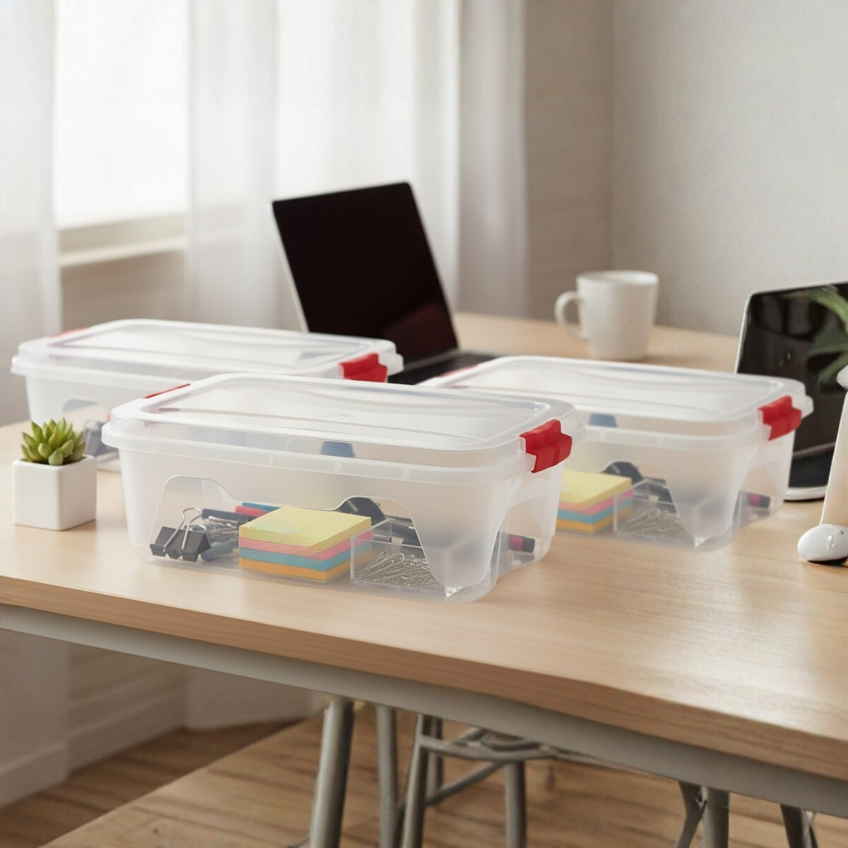 Set x3 Caja organizadora 10 lts de plástico reforzada - TRANSPARENTE 