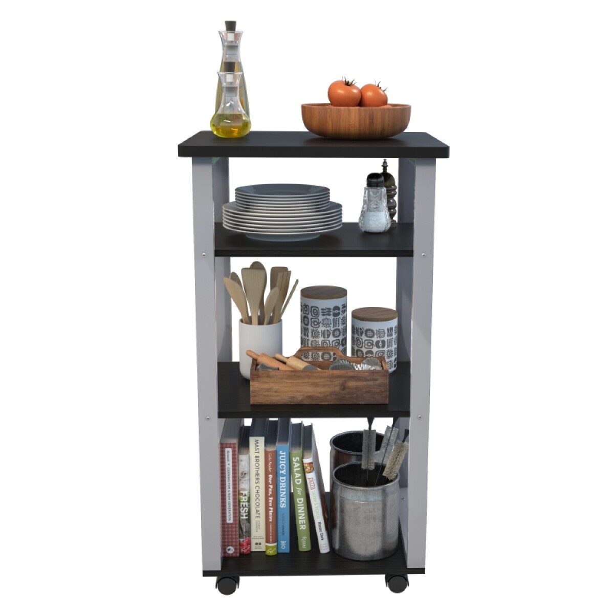 Carro Auxiliar Multiuso Tubular Negro Mate Texturizado MDF de15/22mm con Ruedas 