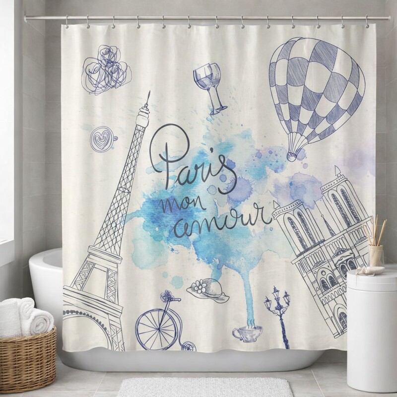 Cortina de Baño en Tela 180x200cm Diseño Paris Cortina de Baño en Tela 180x200cm Diseño Paris