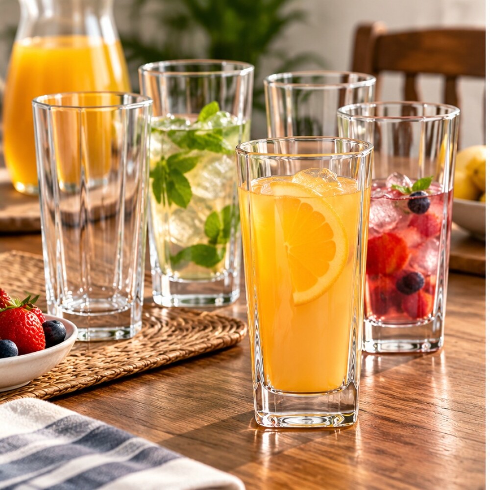 Vaso vidrio 250 ml. alto base cuadrada H 11.5 cms Vaso vidrio 250 ml. alto base cuadrada H 11.5 cms