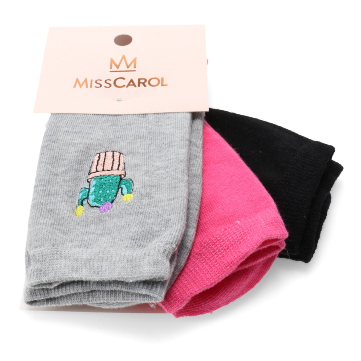 Medias de Mujer Miss Carol Media Embroidery pack X3 - Negro / Fucsia / Gris 