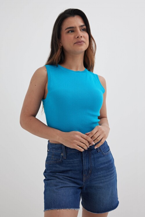 Top tejido cuello redondo AZUL
