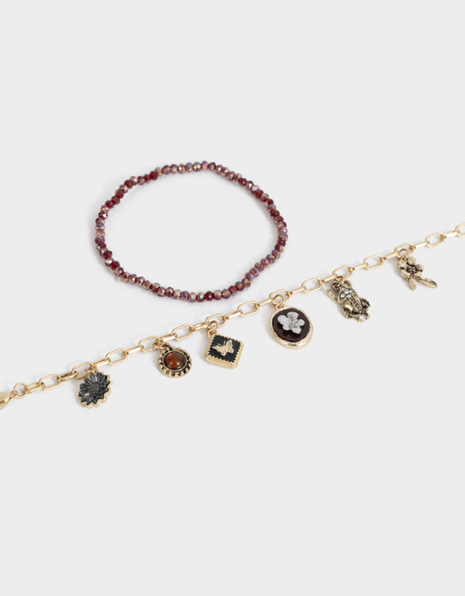 Pulseras Flexibles Sets Color Tendencia Pulsera Multi Dijes - Dorado