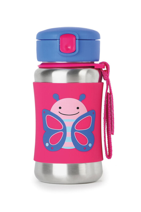 Botella de acero inoxidable con sorbito diseño mariposa 0