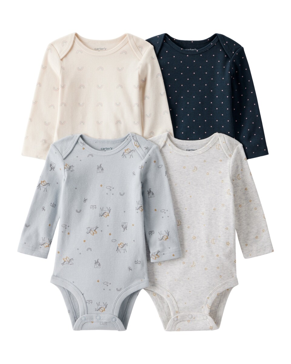 Pack cuatro bodies de algodón, diseño unicornios 