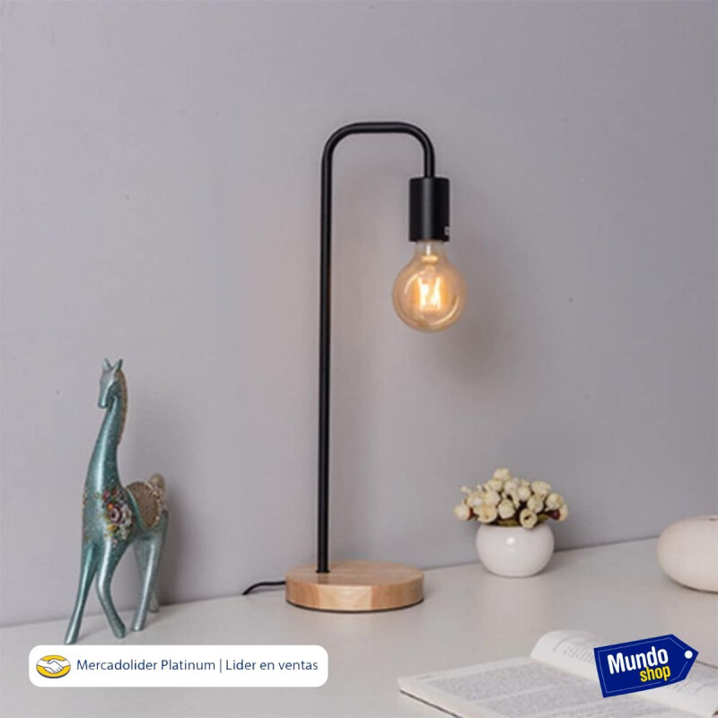 Lampara De Escritorio Metal Y Madera Retro Negro
