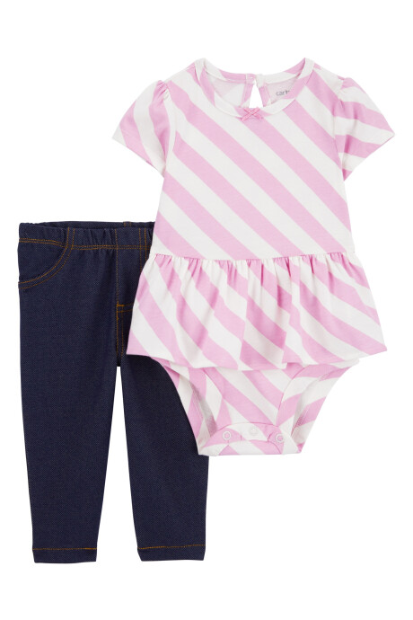 Set dos piezas, pantalón jean y body de algodón,con volado Sin color