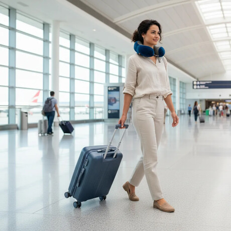 Set Valija Mediana Rígida + Almohadón Cervical Memoria Azul Azul