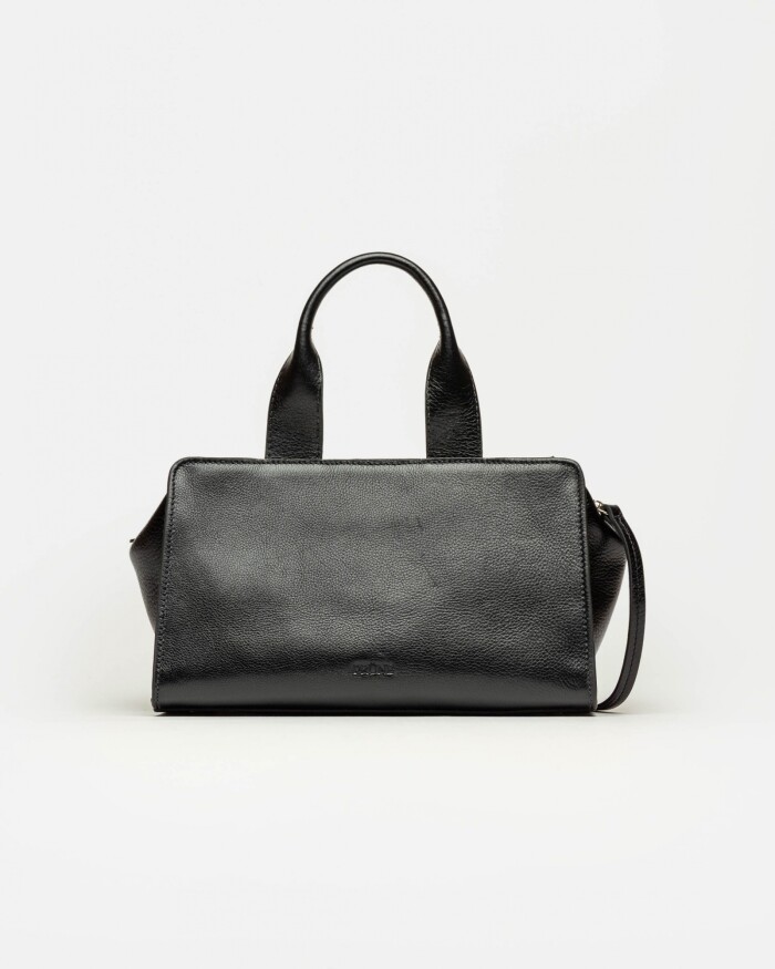 Cartera de mano Mila en cuero liso Negro