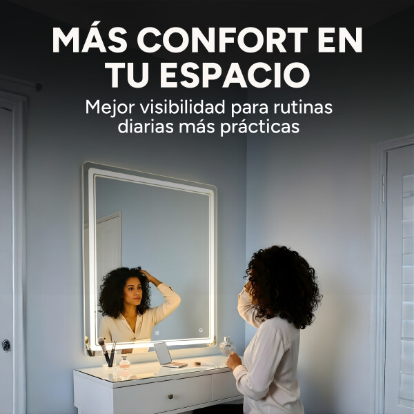 Espejo Rectangular Baño Táctil 3 Modos Retroiluminado 80X60 Rectangular