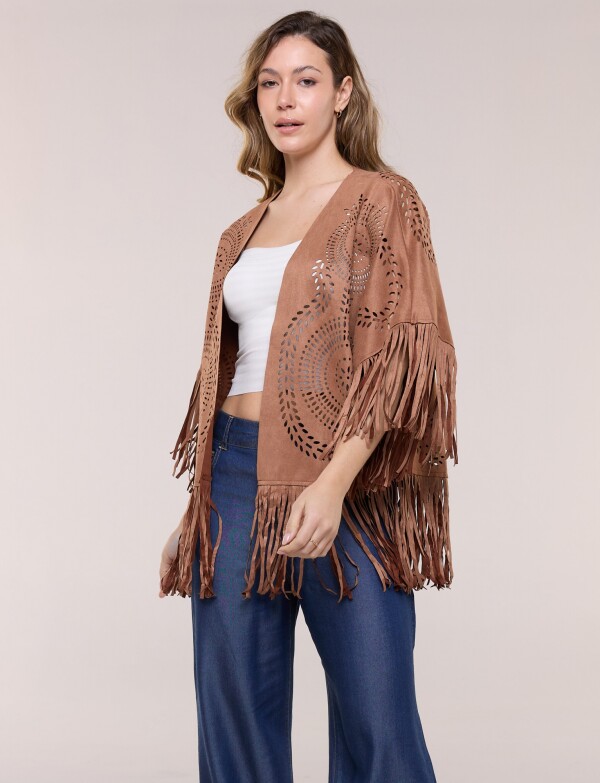 Chaqueta Suede Con Calados Y Flecos TOSTADO