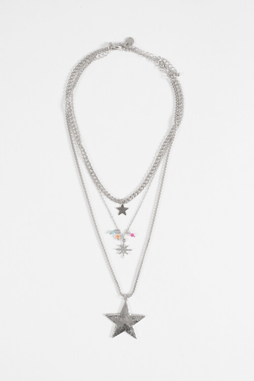 Collar triple dije estrella plateado