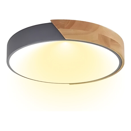 Luminaria Plafon Led Diám 30cm Metal Y Madera Luz cálida Gris