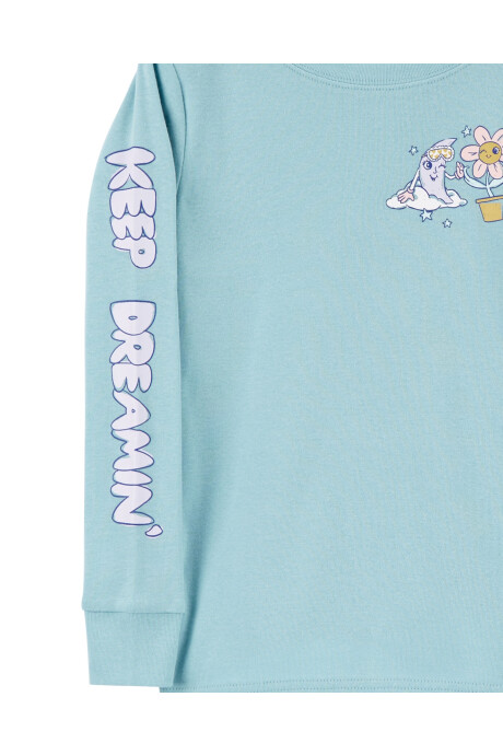 Pijama cuatro piezas de algodón, dos pantalones y dos remeras, estampados Sin color