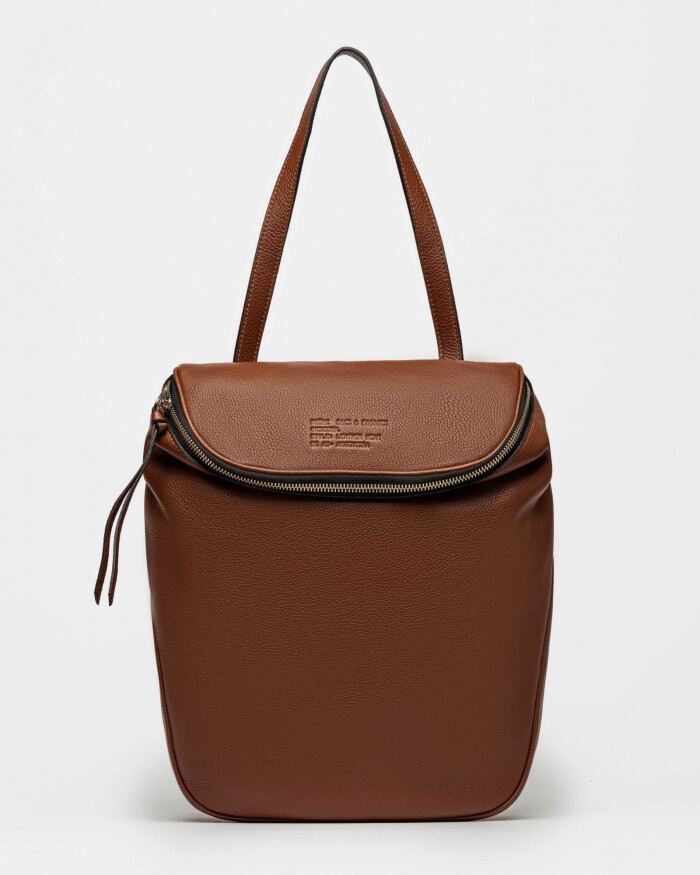 Mochila Soft En Cuero Graneado Tabaco