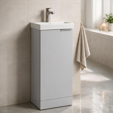 MOBILIARIO BAÑO BACHA Y MUEBLE MDF LAQUEADO GRIS MATE GAMAS DE GRIS