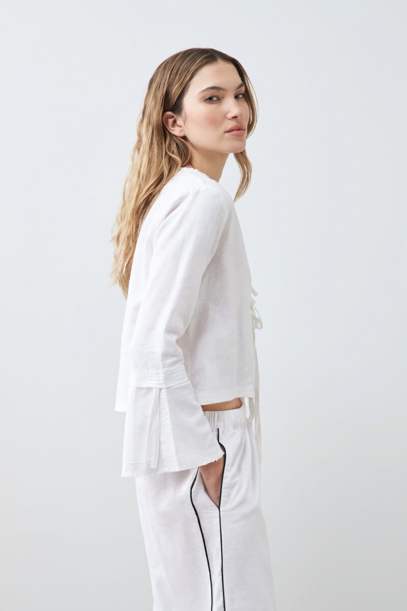 Blusa de lino con lazos blanco