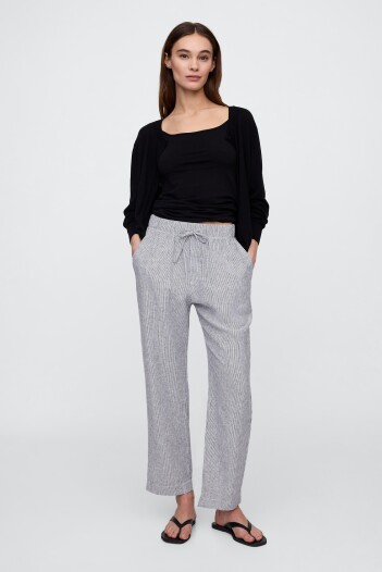 Pantalón De Lino A Rayas Mujer White Navy Stripe