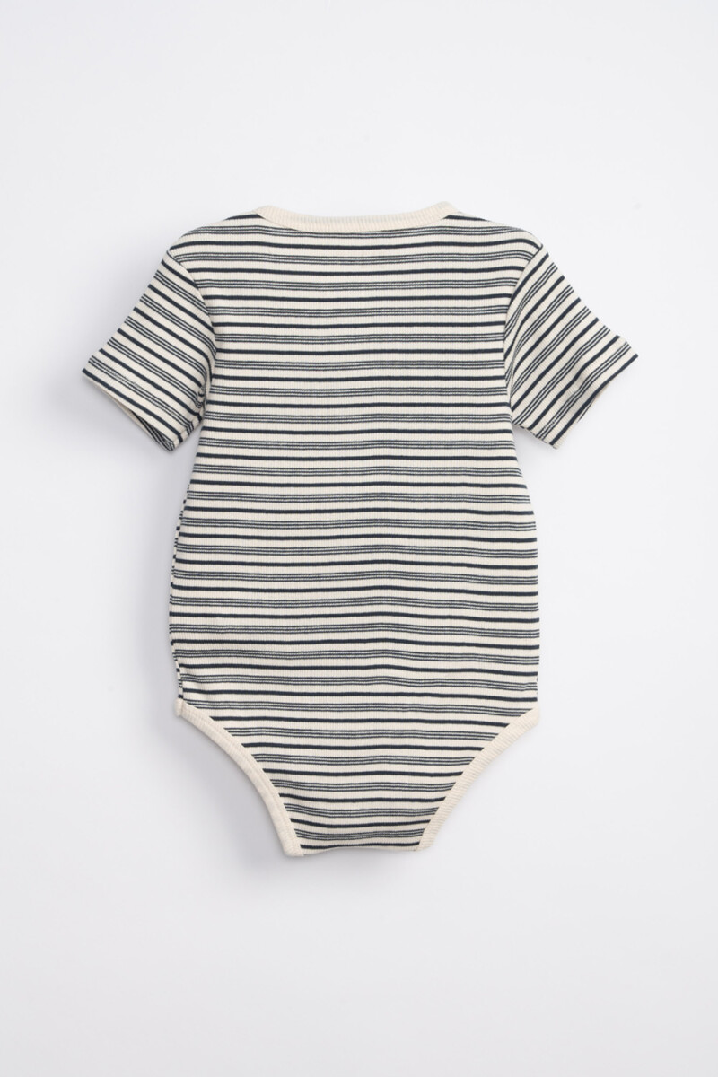 Body manga corta rib Rayas Azul