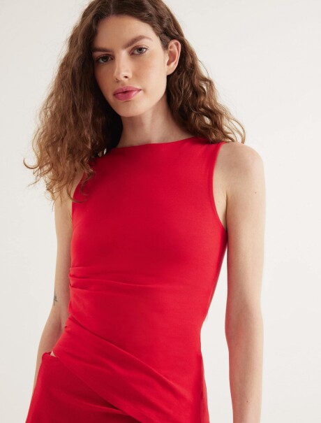 CAMISETA SIN MANGAS ASIMÉTRICA EN TEJIDO DE PUNTO ROJO