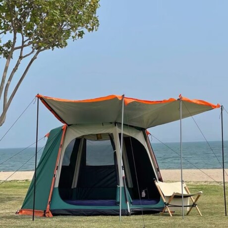 Carpa hexagonal automática con toldo - 4 personas Verde
