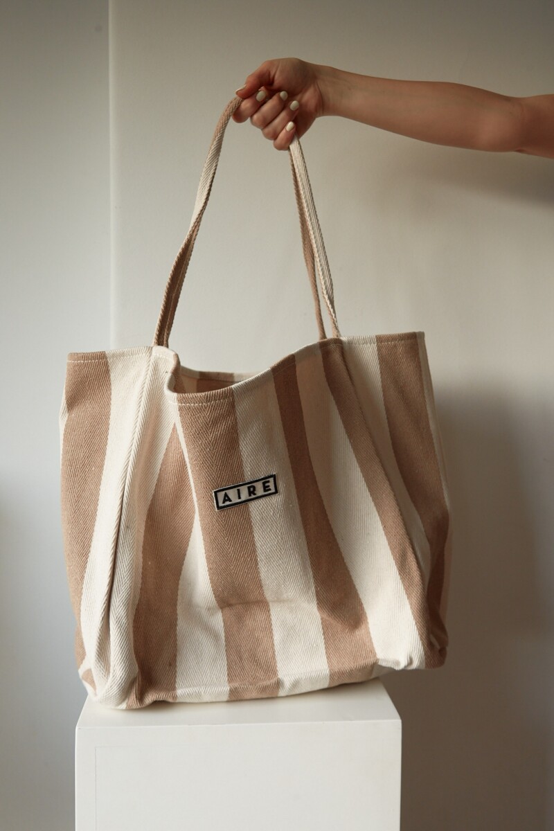 MAXI BOLSO RAYAS - BLANCO Y BEIGE 