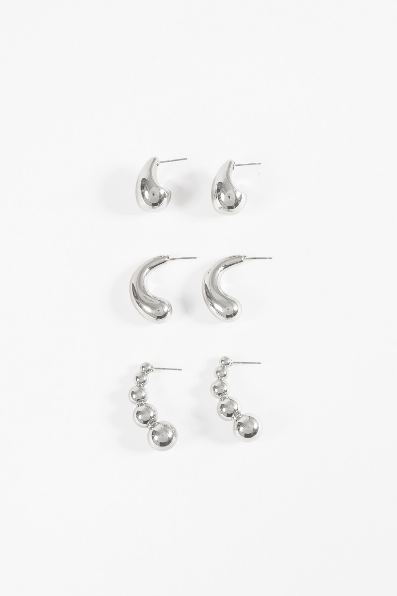 Set de aros gota bold plateado