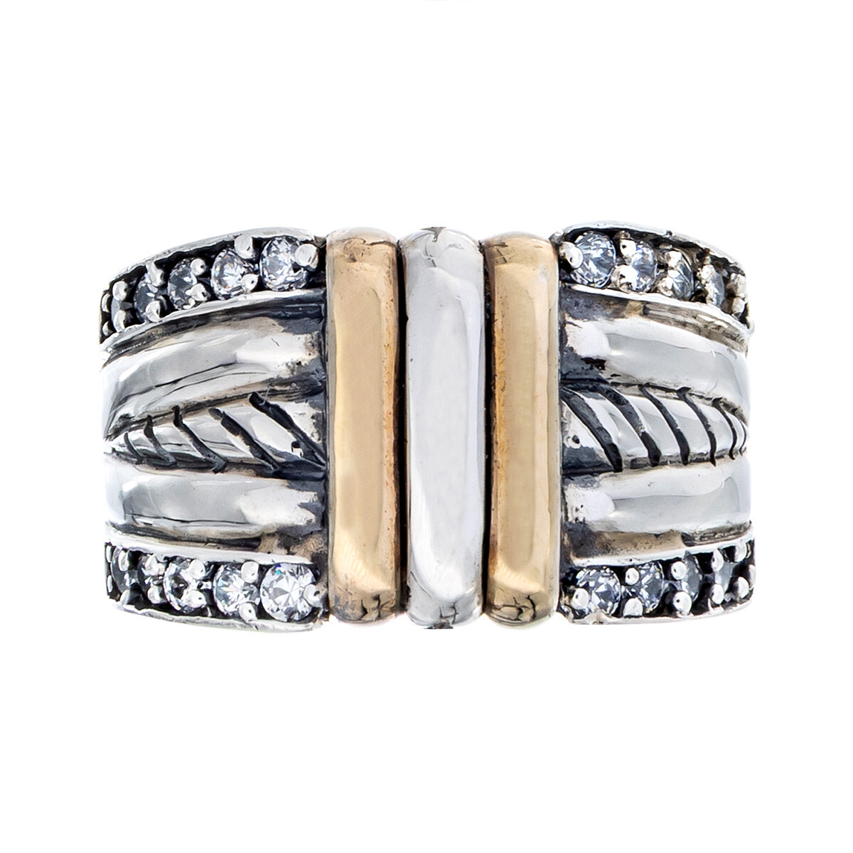 Anillo de plata y double de oro 18 ktes y circonias 
