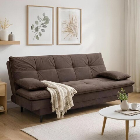 SILLON SOFACAMA LIVERPOOL con asiento reclinable en tela suede con cojines - Marrón SILLON SOFACAMA LIVERPOOL con asiento reclinable en tela suede con cojines - Marrón