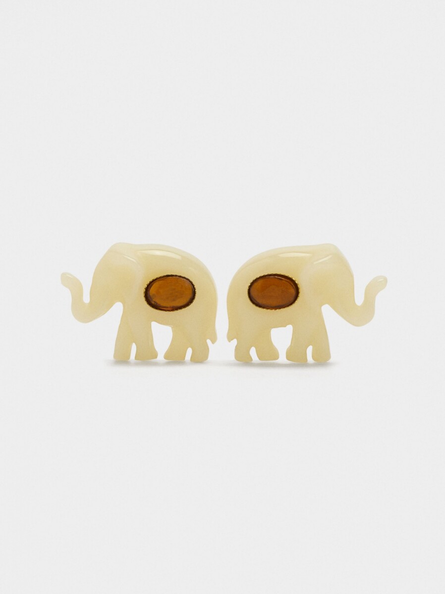 Pendientes Elefante Con Cristal - beige 