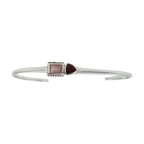 Brazalete Varanasi-Plata 925 rodinada-Piedra Granate y Cuarzo rosa-BR2019 conpiedra