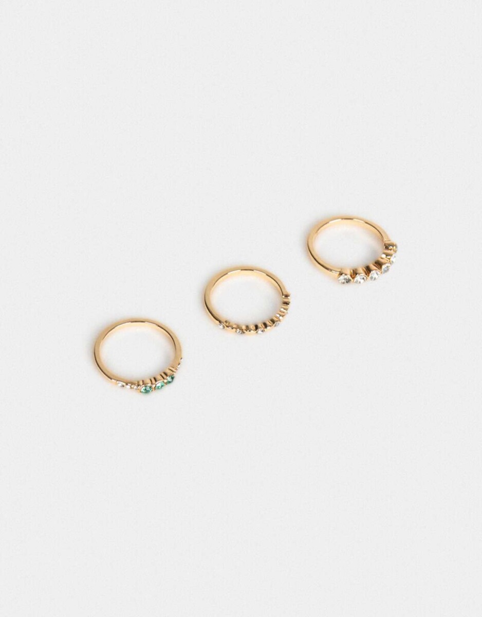 Set De Anillos Con Strass - Dorado 