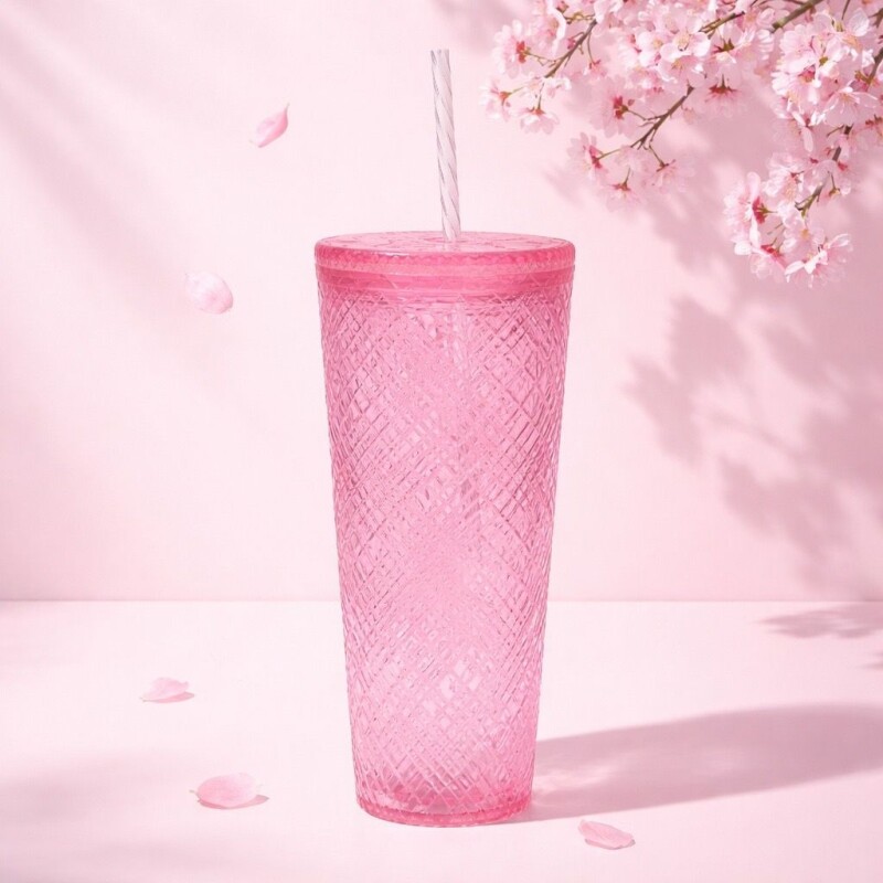 VASO DE PLÁSTICO A CUADROS CON SORBITO (COLECCIÓN CHERRY BLOSSOM/ROSA/740 ML) VASO DE PLÁSTICO A CUADROS CON SORBITO (COLECCIÓN CHERRY BLOSSOM/ROSA/740 ML)
