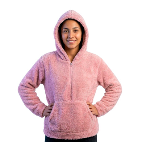 Set2 Buzos Canguro Polar Corderito Unisex Medio Cierre Rosado/Blanco