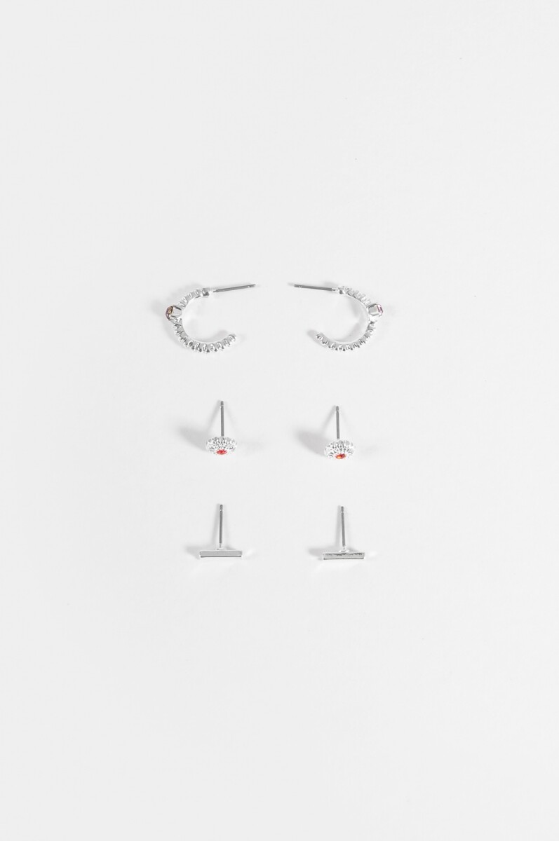 Set de 3 caravanas strass - plateado 