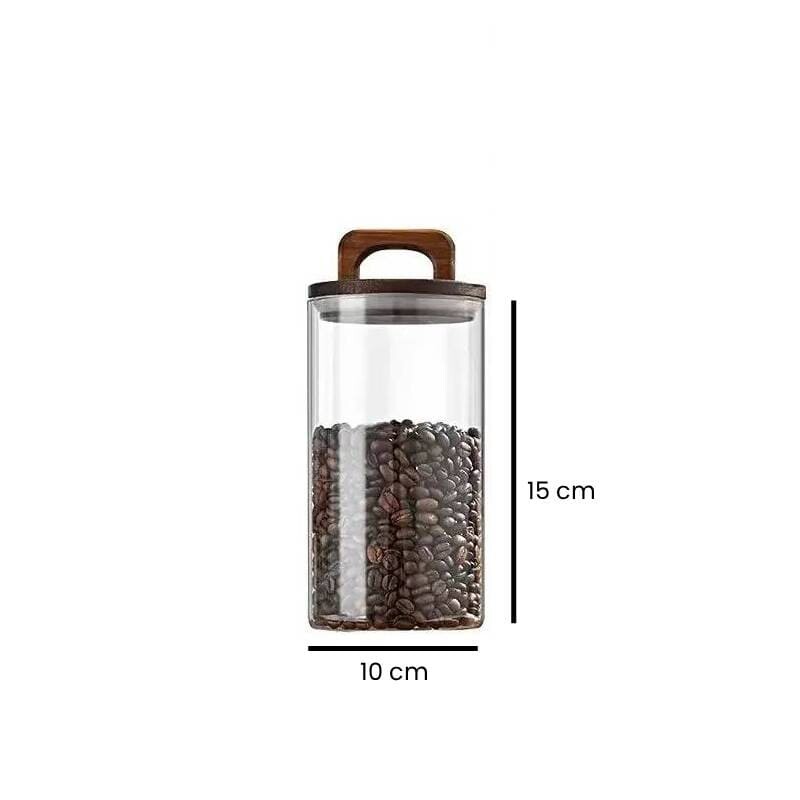 Frasco contenedor de vidrio tapa madera con manija 700ml