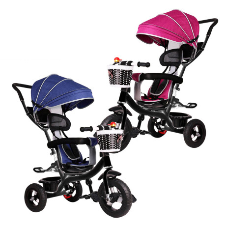 Coche Triciclo Pedal C/ Guía Y Capota Giratorio 360 Rosa