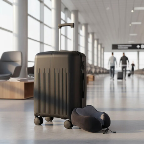 Set Valija Mediana Rigida + Almohadón Cervical Memoria Negro Negro