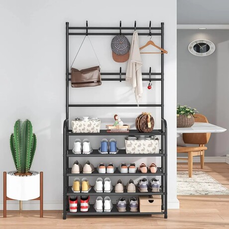 Organizador Perchero Zapatera Acero Estilo en Uno 5 Niveles Negro
